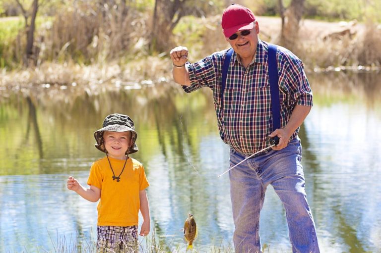 Little Boy and His Grandpa Fishing Fishing time