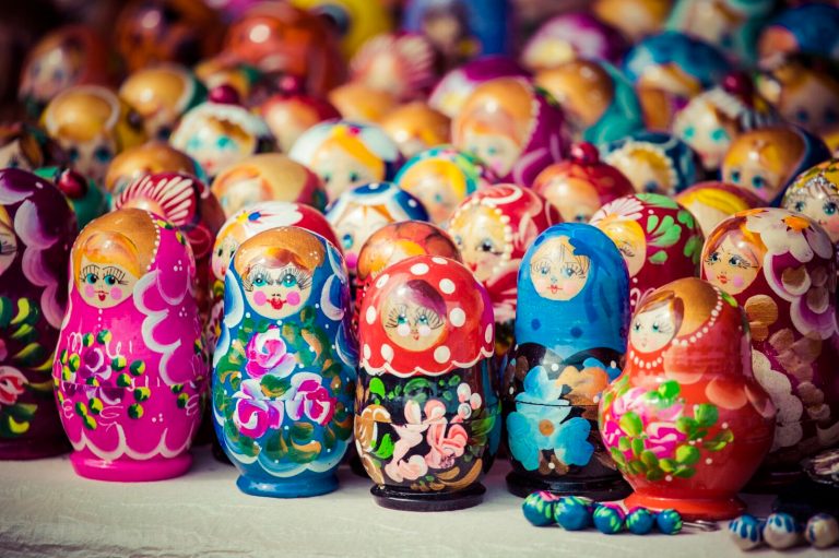 Colorful Russian nesting dolls matreshka Colorful Russian nesting dolls matreshka at the market. Matrioshka Nesting dolls are the most popular souvenirs from Russia.